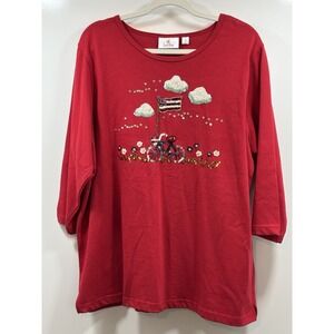 Quacker Factory Top Women's‎ Sz 1X 4th Of July Sequin Patriotic 3/4 Sleeve NWOT